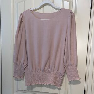 Beige Smocked Waist/Cuff Blouse